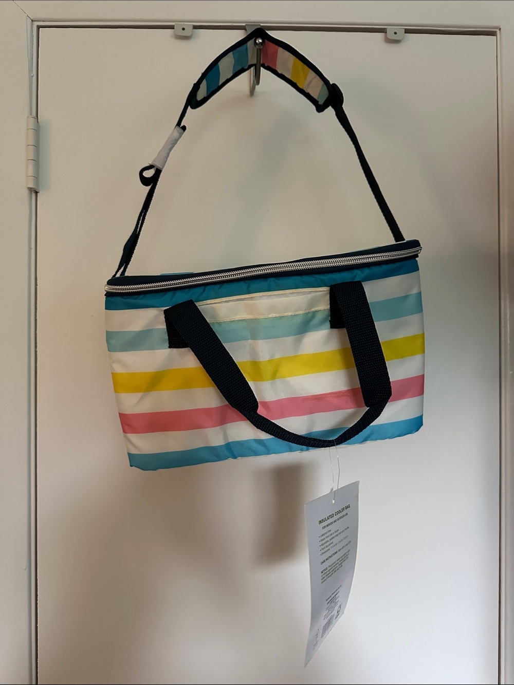 Striped Soft Sided 9 Can Insulated Cooler - 2 handles & padded shoulder strap